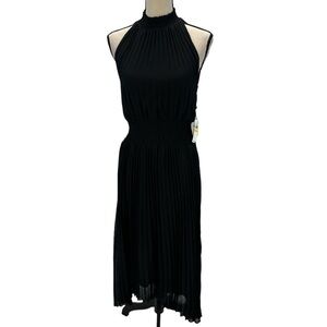 1. State Sleeveless Halter Neck Pleated Midi Dress - Black - size Medium